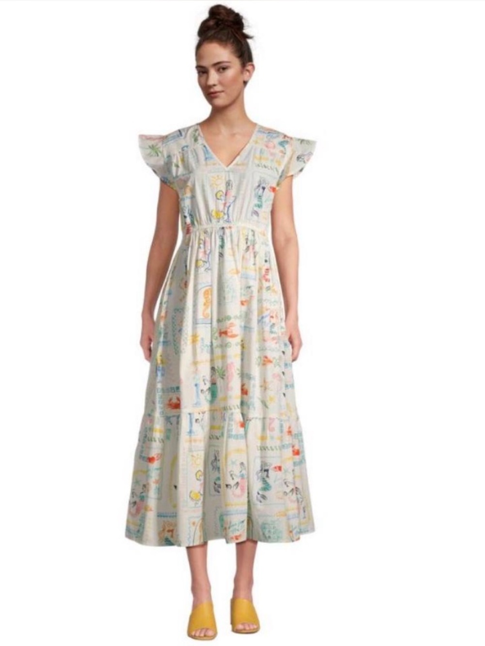 World Market Multicolor Poplin Mermaid Club Midi Dress with Pockets